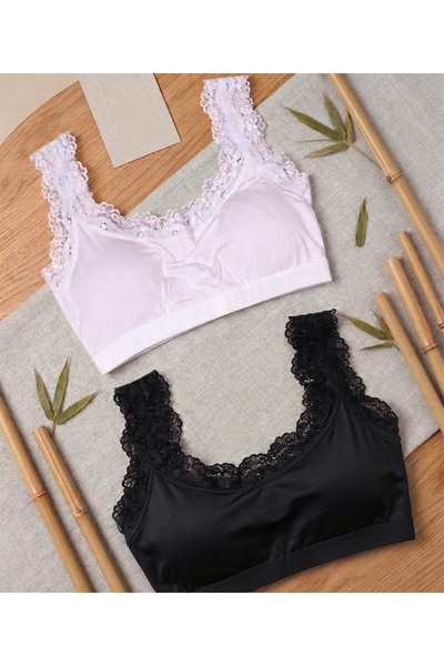 Women's Cotton 2 Pieces Lace Padded Backup Half Singlet Thick Strap Bra