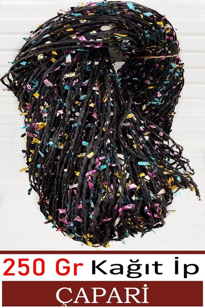 Diva İplik (Τσαπάρι)-250 Γραμμάρια-Χάρτινο νήμα - 02- Μαύρο & Πολύχρωμο