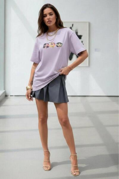 NO 601 Tricou oversize cu imprimeu PPG liliac pentru femei