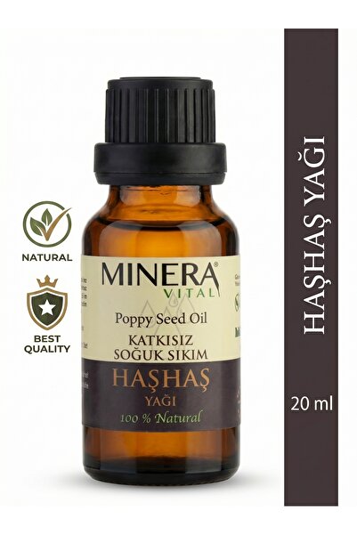 MİNERA VİTAL Haşhaş Yağı 20 ml (Poppy Seed Oil) %100 Saf Soğuk Sıkım Damlalık...