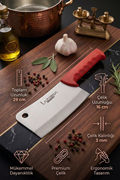LAZBİSA Silver Pro Serisi Mutfak Bıçak Seti 9 Parça Et Ekmek Sebze Soğan Börek Bıçağı Satırı (MFP-245)