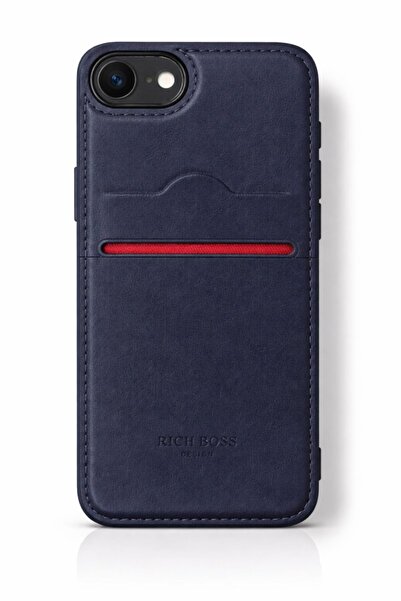 PiyasaSepeti iPhone 16E Kartlıklı Rich Boss Lüx Deri Kılıf Lacivert