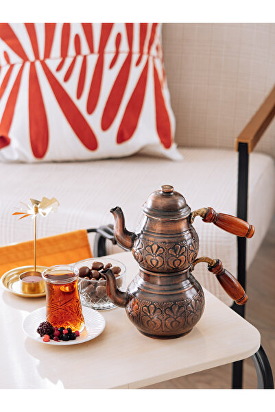 Bakır Concept Copper Teapot with Floral Embroidery, Mini Size, Oxide Color