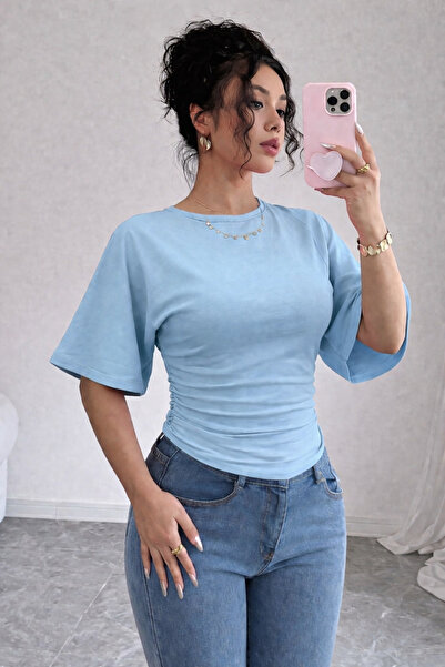 peri tower Γυναικεία μπλούζα από μαλακό ύφασμα Βαμβάκι τεμαχίων ντραπέ Κομψό ...