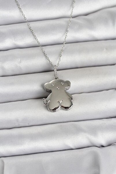 Skygo 316L Steel Chain Silver Color Teddy Bear Model Openable Women's Necklac...