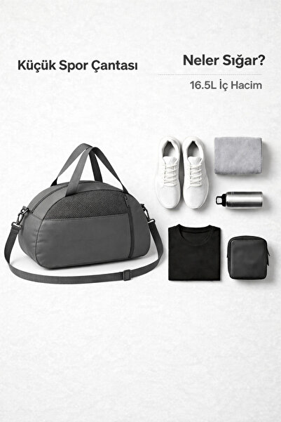 MUCCO Kaff Small Grey Travel Sports Bag με μπροστινή τσέπη και ρυθμιζόμενο ιμ...