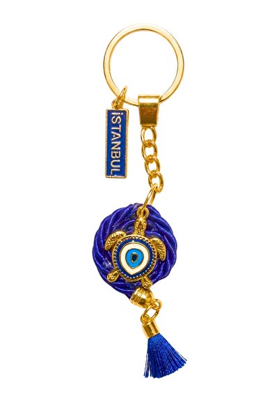 Cassime Μπρελόκ Κωνσταντινούπολης με Χρυσή Χελώνα και Φούντα - Ναυτικό Μπλε