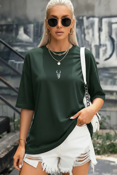 Teenage Millionaire Γυναικείο μπλουζάκι Nefti Yeşil Geyik Oversize Salas Boyf...