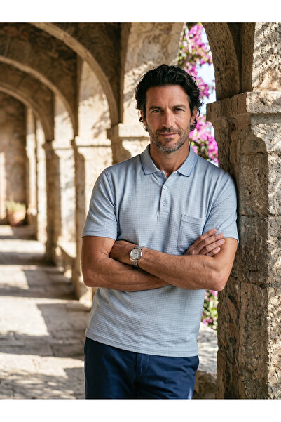 Çizgi Triko Men's Polo Collar Short Sleeve Classic Pattern Buttoned Pocket Co...