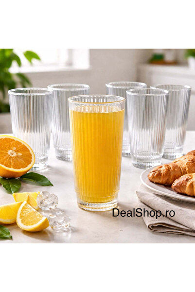 dealshopromania Set de 6 pahare Lorita 240 ml, model cu nervuri, sticlă trans...