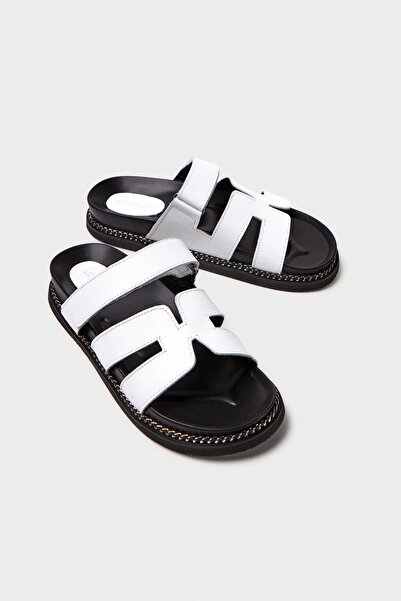 Mubiano Γυναικείες λευκές παντόφλες από γνήσιο δέρμα MB3838-B Ορθοπεδική σόλα