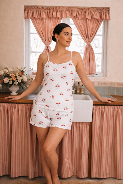 rindahomewear Γυναικείο Σετ Πιτζάμες με Σχέδιο με Σορτς με Κορδόνια Μιλανέζικο