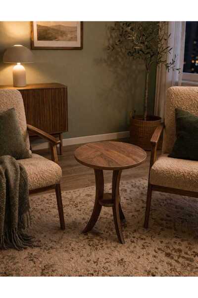 menalART Ağaç Tasarım Fiskos Ceviz Yan Sehpa 50 cm Çap - 60 cm Yükseklik Mode...