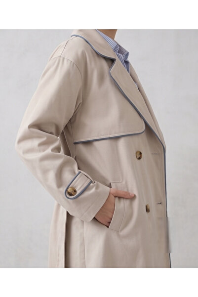 Glaura Fashion Modern Oversize Kesim Bej Uzun Trençkot