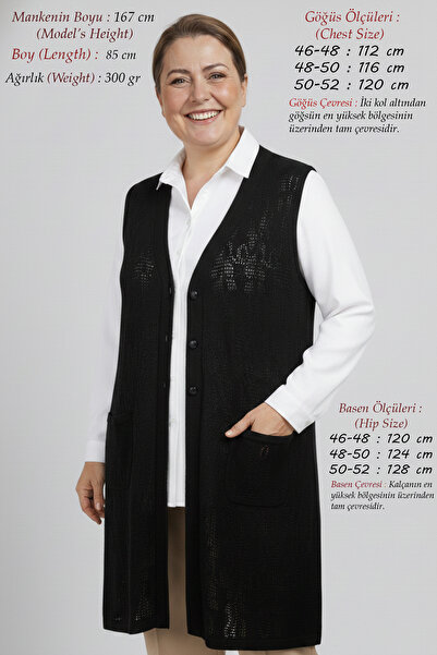 Laden Γιλέκο plus size - Μαύρο - Μακρύ