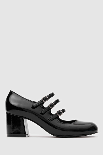 TOGO Black Patent Leather Genuine Leather Women's Heeled Shoes [060245]