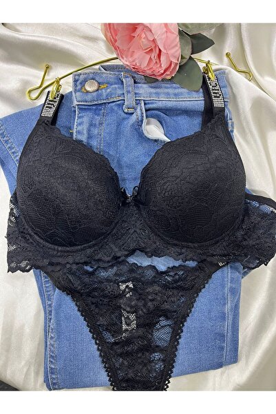 NİVENE Το κοστούμι σουτιέν με μαύρη δαντέλα με πέτρα κάτω από σύρμα είναι χωρ...