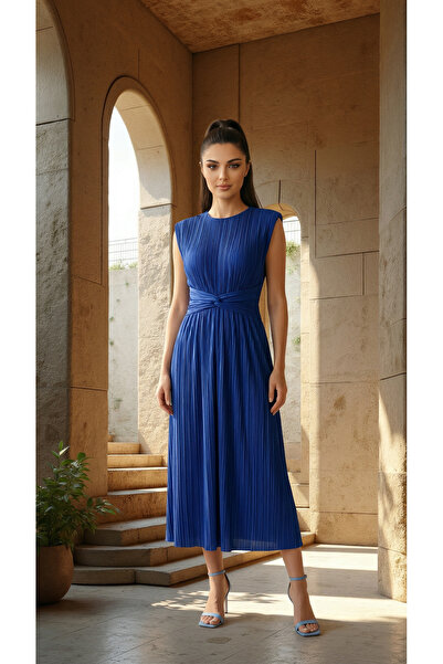 LAMİFUSTORE Δαντελένιο φόρεμα με πλισέ και μέση