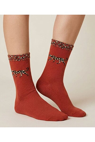 Bross Γυναικείες καφέ κάλτσες μέχρι τον αστράγαλο με μοτίβο λεοπάρ