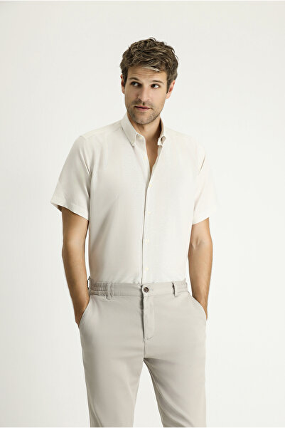 Kiğılı Short Sleeve Regular Fit Patterned Cotton Easy-Iron Button Collar Shirt