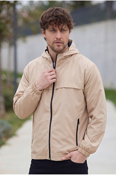 Tonny Black Ανδρικό μπεζ αδιάβροχο και αντιανεμικό άνετο αδιάβροχο με επένδυση