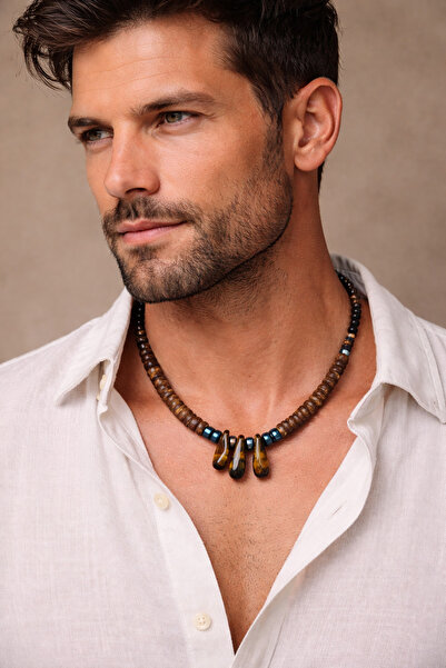magıcgrange Men's Tiger's Eye Stone Necklace Natural Stone Hematite Beads Men...