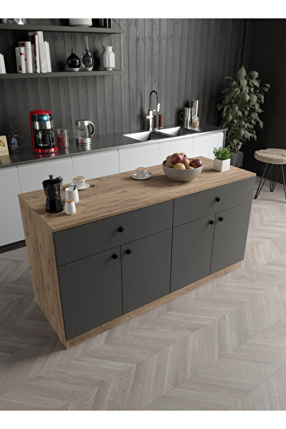 Afilli Ada Bar Masası 2 Çekmeceli 4 Kapaklı Mutfak Yemek Masası