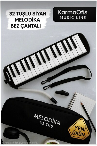 KarmaOfis 32 Tuşlu Mavi Melodika Bez Çantalı