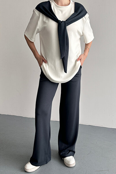 Balenbi Γυναικείο σετ φόρμας με κοντό μανίκι και φουλάρι από ύφασμα Modal 1208