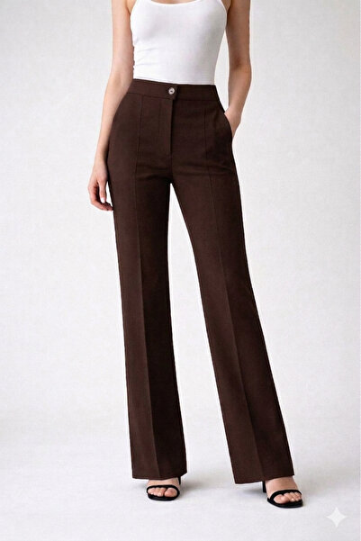 Geco Γυναικείο παντελόνι ψηλόμεσο Premium εφέ σύσφιξης κοτλέ καμπάνα Καφέ Pal...