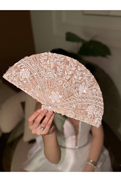 Bridal Luxe Çiçek dantel detaylı gelin yelpazesi