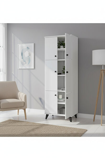 Dienni Simple Çok Amaçlı Dolap 5 Raflı 6 Kapaklı 60x44x175 BEYAZ