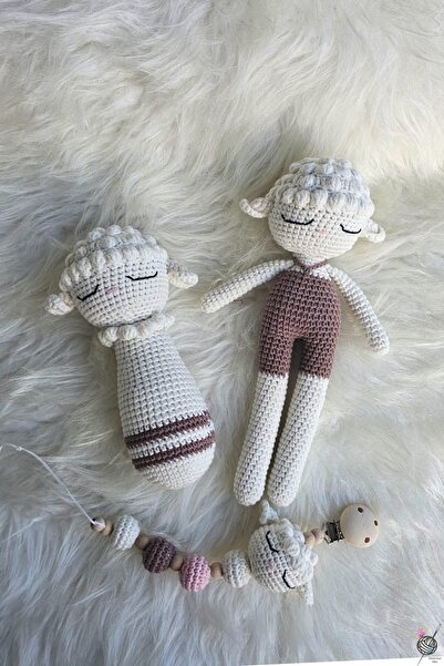 kelebeginruyasihobievi Amigurumi Melek, Çıngırak ve Emzik Zinciri 3'lü Set