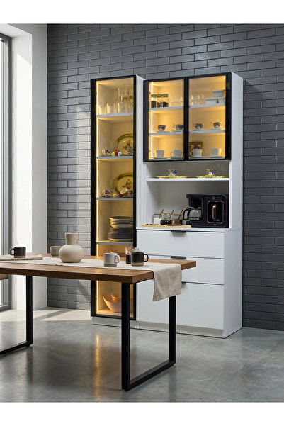 benim odam Diva Çok Amaçlı Dolap Ledli 1 Kapılı 3 Çekmeceli Kahve Köşesi Mutf...