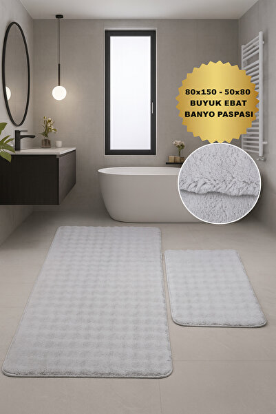 AVANTAJ Bubble Gri Kaymaz Tabanlı İkili Peluş Yumuşak Yıkanabilir Büyük Boy B...