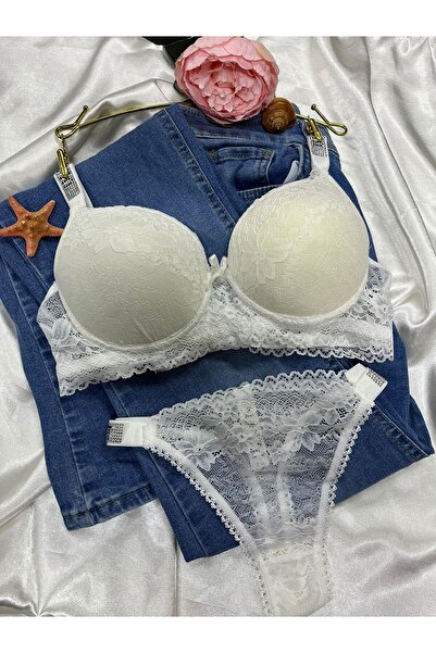 NİVENE Σετ σουτιέν με επένδυση από λευκή δαντέλα με πέτρα