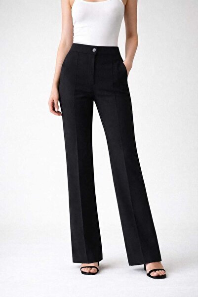 Geco Γυναικείο Premium Ψηλόμεσο Παντελόνι εφέ σύσφιξης κοτλέ καμπάνα Μαύρο Pa...