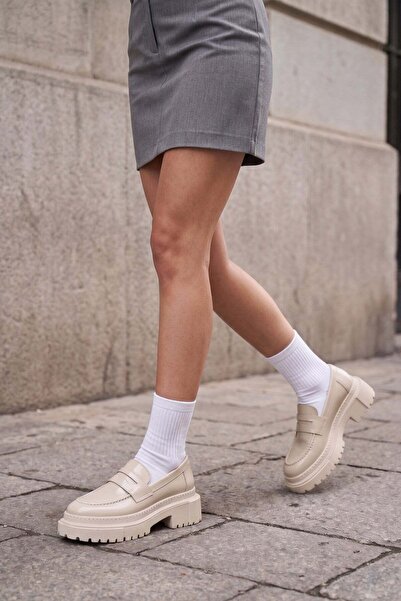 Modezya Γυναικεία Loafer Παπούτσια Tammy Beige Matte με Χοντρή Σόλα