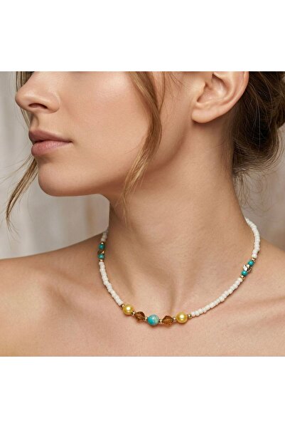 LeylanTakı Women's Yellow Pearl White Necklace Handmade Bijouterie Gift Acces...