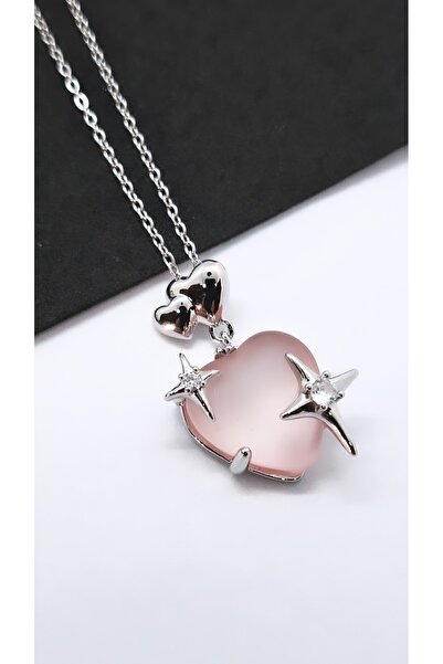 Serenity Heart Star Figured Colorful Opal Stone Steel Necklace