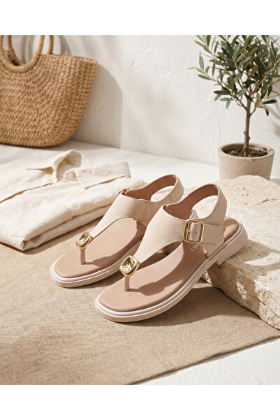 Mubiano Γυναικεία σουέτ σανδάλια σαγιονάρας με αγκράφα και χρυσή λεπτομέρεια ...