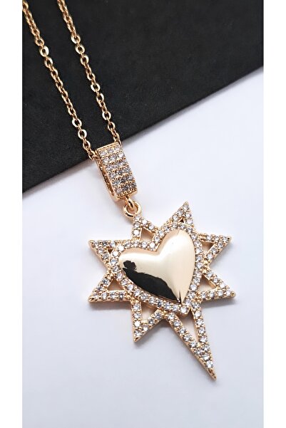 Serenity Gold Steel Necklace with Heart Polar Star Figure