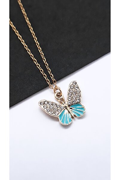 Serenity Steel Necklace with Blue Butterfly Figure