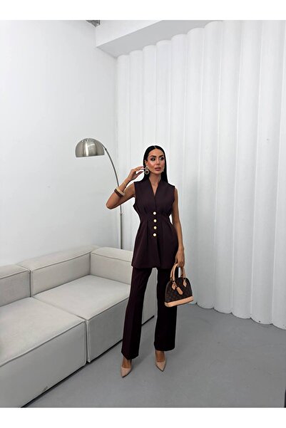 ParlaMira Γυναικείο Σετ Παντελόνι και Γιλέκο σε χρώμα Δαμασκηνί