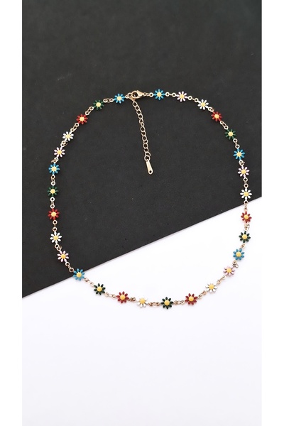 Serenity Steel Necklace with Colorful Daisy Figure
