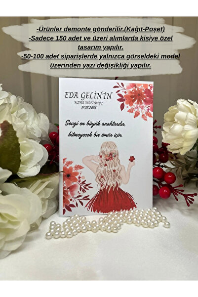 İBAHEDİYELİK Nikah Düğün Kına Söz Nişan Hediyelik Kart Kişiye Özel 50 adt