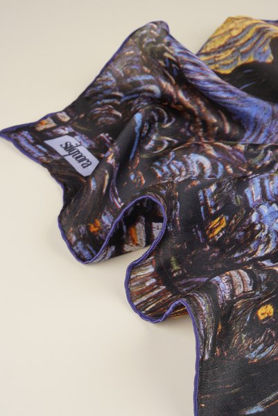 silqoora 100% Silk Bandana Scarf (55X55 cm)- Vincent Van Gogh (Starry Night)