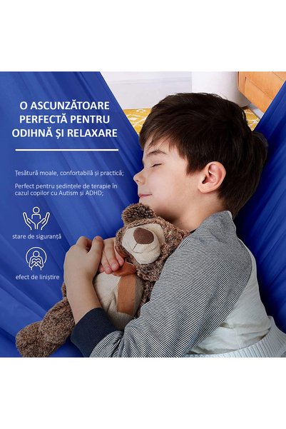 OBRALIX Hamac elastic, balansoar pentru copii pentru terapie, kit complet, maxim 99 kg, albastru marin