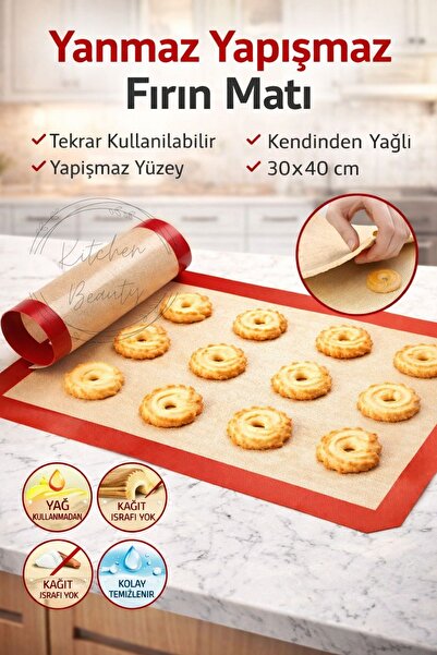 Kitchen Live Silikon Yanmaz Yapışmaz Pişirme Matı 40*30 Cm Kendinden Yağlı Fırın Kağıdı Hamur Açma Matı