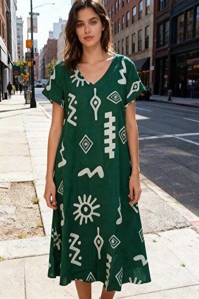 MAYOPORT Comfortable Cut V-Neck Cotton Summer Dress